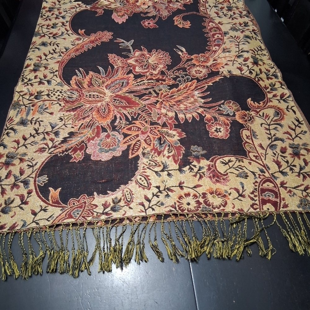 Beautiful Silk Blanket Scarf With Fringe 27"×76" - Picture 5 of 16